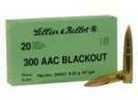 The 300 Black Out round from Sellier and Bellot is a 147 grain full metal jacket. This round has a muzzle velocity of 2076 feet per second, and 1410 foot pounds of energy.