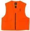 Blaze orange safety vest constructed of 100 percent polyester Oxford fabric. Features a zippered front, back license loop, large snap flap shell pockets and Buckmark embroidery on the front and back.
