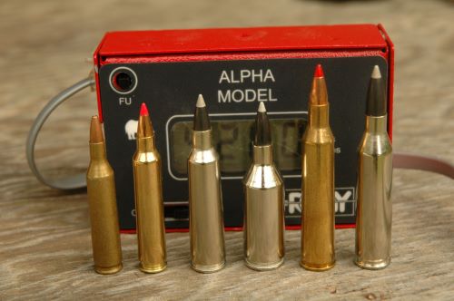 Velocity is important in a versatile varmint cartridge, but extreme speed isn’t everything! Few factory loads break 4000 fps, mostly with lighter bullets. Left to right, these are most of the modern 4000 fps merchants: .17 Remington (25 gr.); 204 Ruger (34 gr.); .22-250 (40 gr.); .223 WSSM (40 gr.); 220 Swift (40 gr.); .243 Winchester (55 gr.).