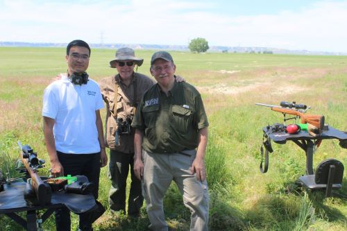 Stephen Shen of Vector Optics, Boddington, and Gordon Marsh of Wholesale Hunter on a fine Wyoming morning with a huge prairie dog town stretching away behind us! All three of us used the .204 Ruger as our primary rifles, in my opinion one of our very best varmint cartridges.