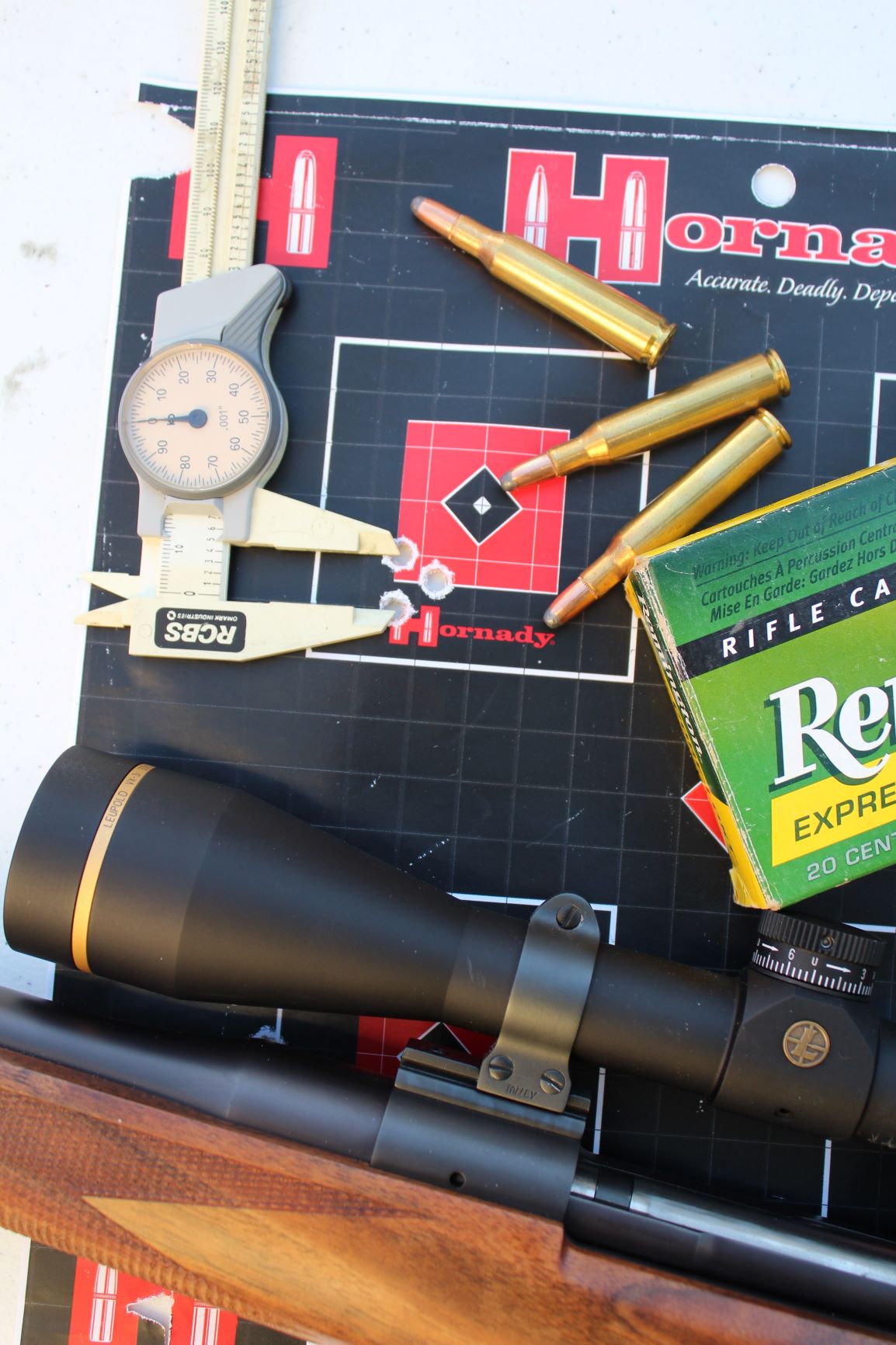 257 Roberts group: There’s no telling exactly what load a given rifle will shoot best…and it may not be the load you prefer to use. So far, Boddington’s Dakota .257 Roberts produces its best groups with Remington 100-grain round-nose Core-Lokt, not the most ideal hunting load for a flat-shooting cartridge. This rifle needs handloading and will get it!