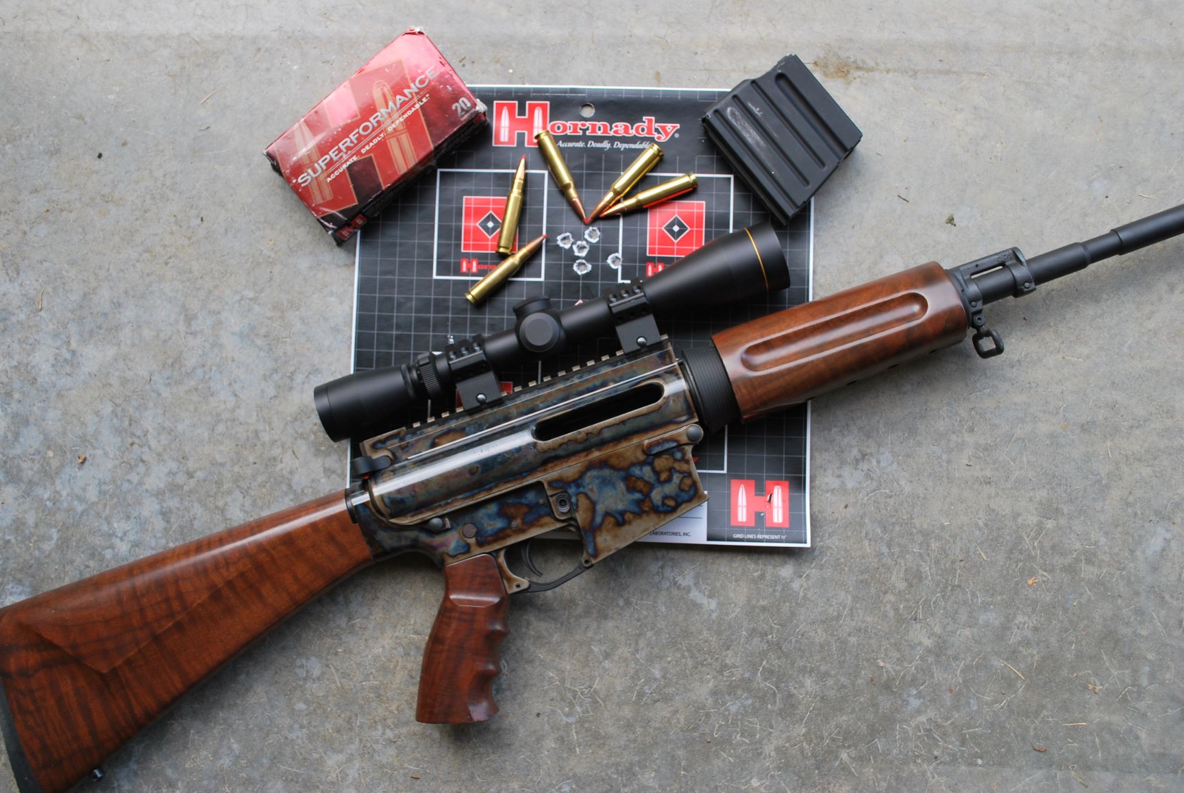 Although first introduced by Winchester as a commercial cartridge, the .308/7.62x51 NATO was designed primarily for self-loading actions. This semiautomatic AR10 was built by Doug Turnbull.