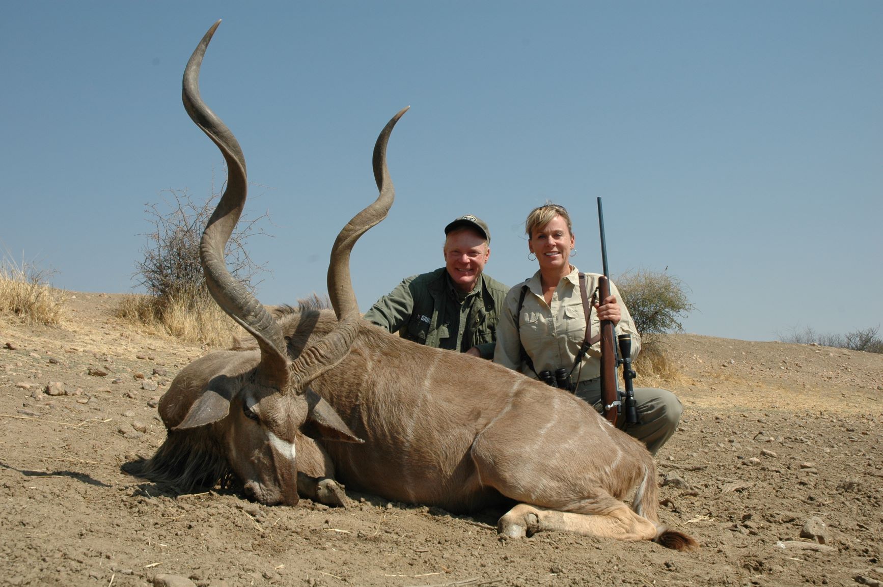 Namibia kudu donna: Donna Boddington used a Ruger M77 in .30-06 with 180-grain Interlock to take this excellent Namibian kudu. We’ve used the .30-06 to take a wide assortment of non-dangerous Africa game…but at normal African shooting distances the .308 works equally well.