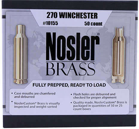 Nosler Custom Unprimed Brass For 270 Winchester 50 Per Box Md: 10155