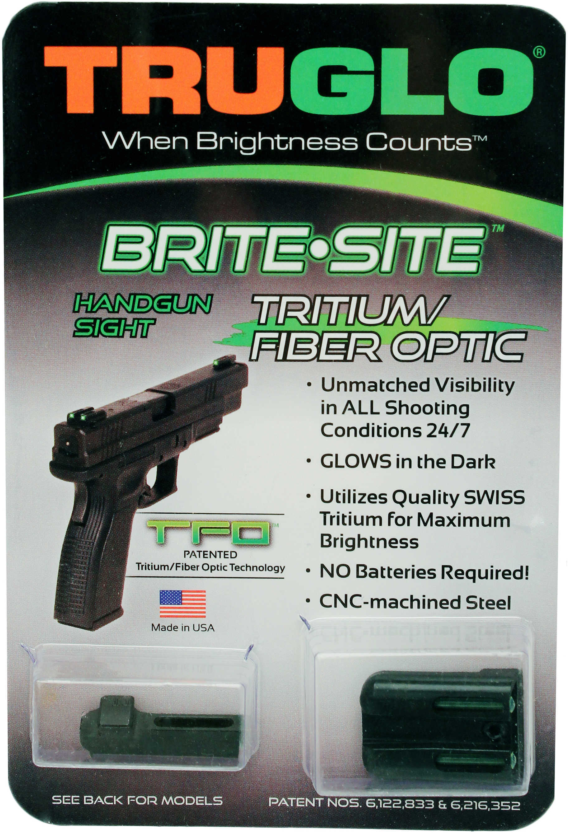 Truglo TG131ST2 Brite-Site TFO Sig Sauer #6/#8 Tritium/Fiber Optic Green Front/Rear Black