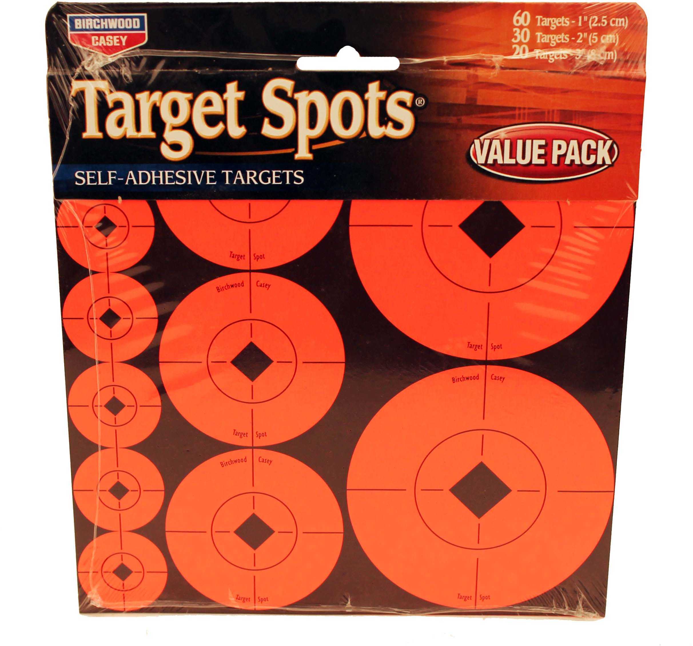 Birchwood Casey 33928 Target Spots Self-Adhesive Paper Bullseye Orange 60-1"/30-2"/20-3"