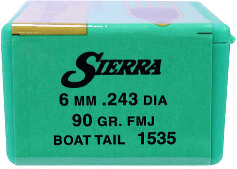 Sierra Gameking 6MM/243 Caliber 90 Grain Full Metal Jacket Boat Tail 100/Box Md: 1535 Bullets