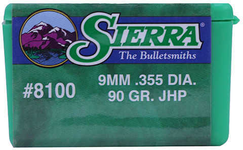 Sierra Sports Master Bullets 9MM Caliber 90 Grain Jacketed Hollow Point 100/Box Md: 8100
