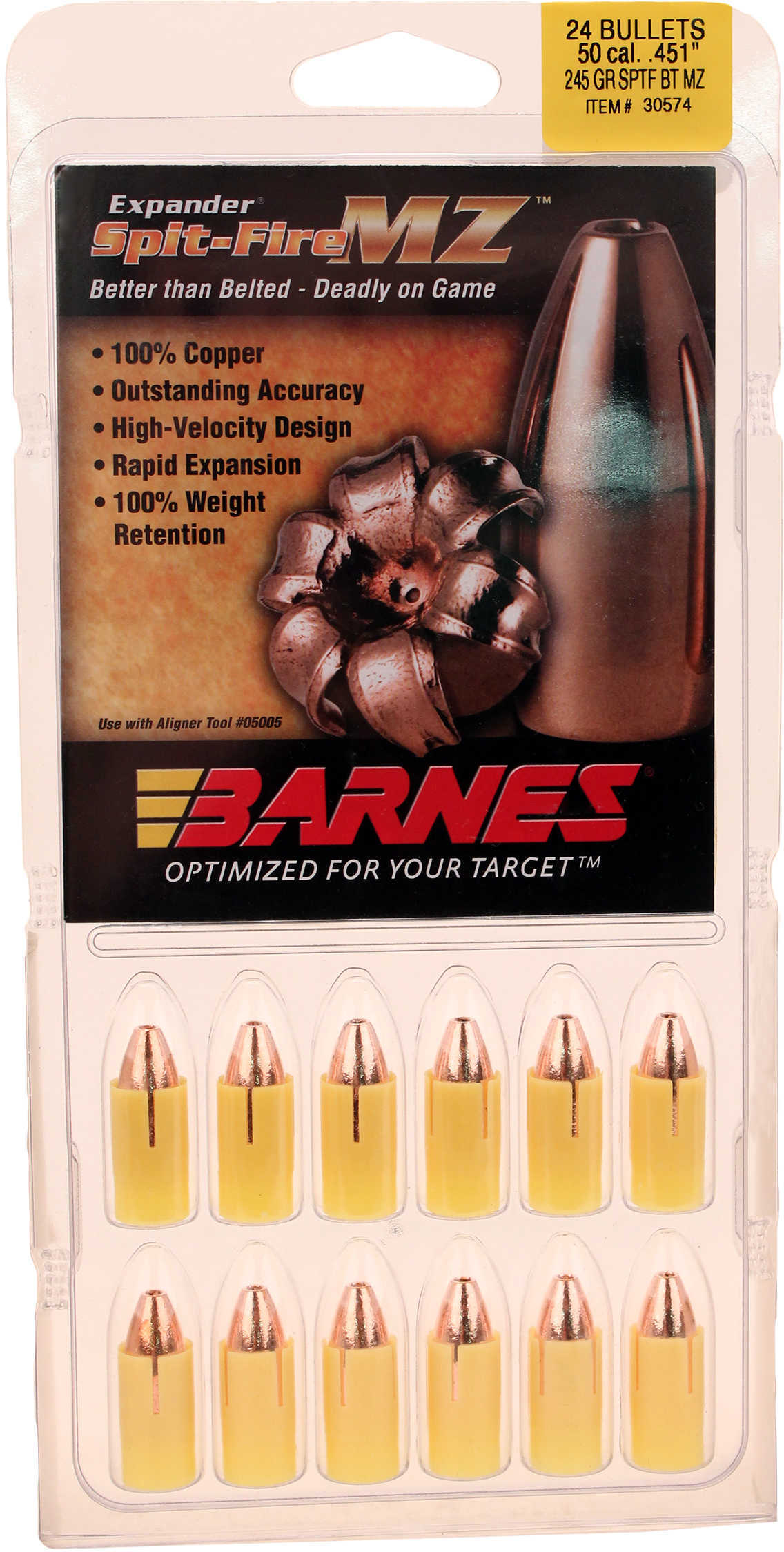 Barnes 50 Caliber Black Powder Spitfire Spitzer Boat Tail 245 Grain Bullet 24/Pack Md: 45142