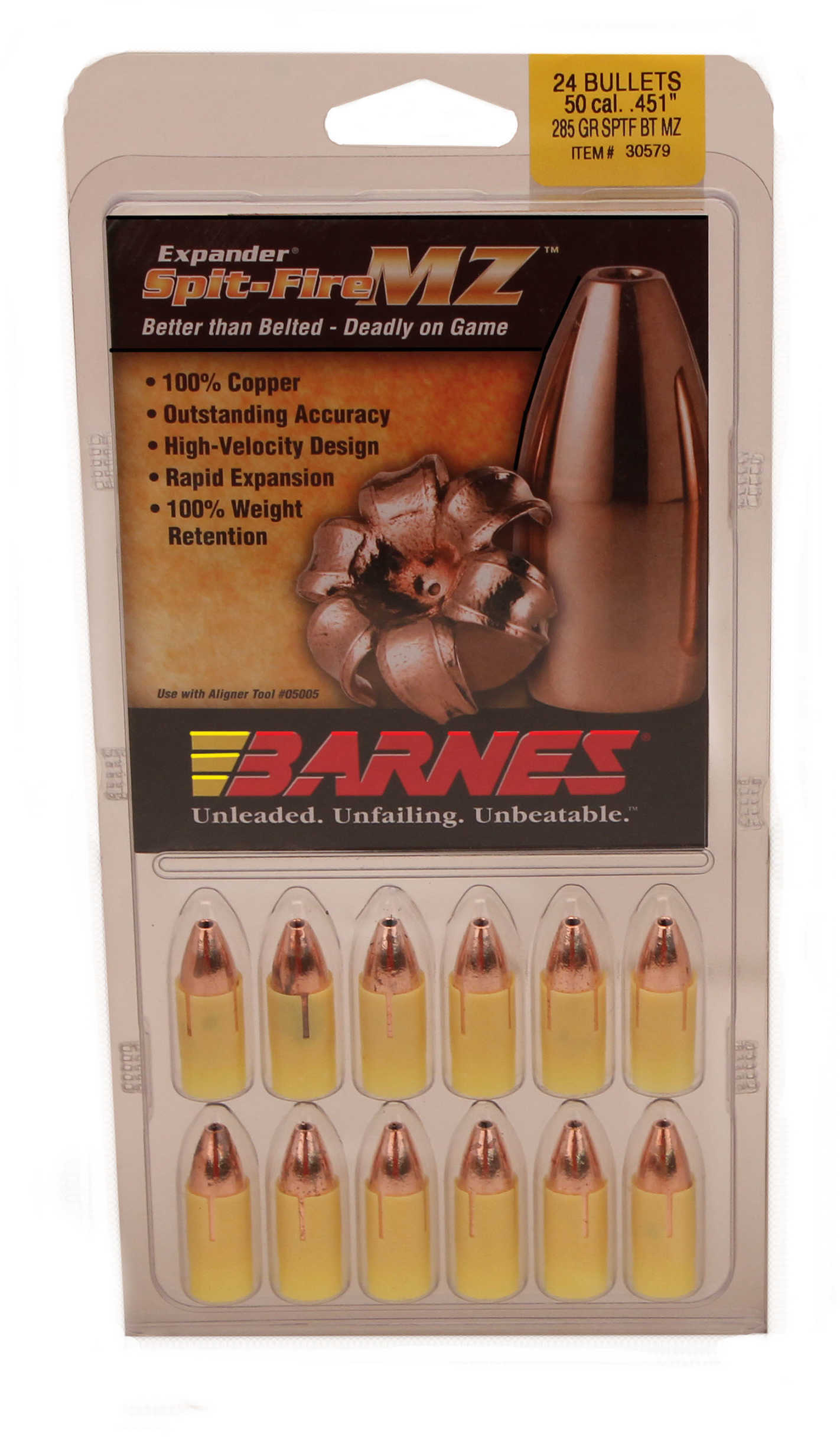 Barnes 50 Caliber Black Powder Spitfire Spitzer Boat Tail 285 Grain Bullet 24/Pack Md: 45154
