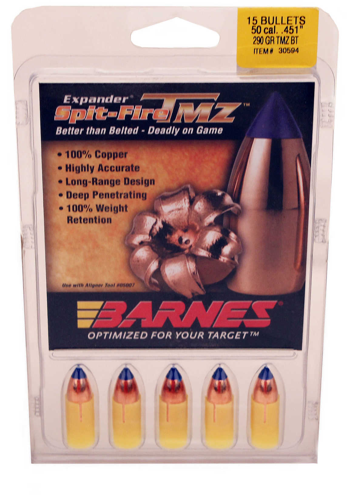 Barnes .50 Caliber Black Powder Spitfire Spitzer Boat Tail 290 Grain 15/Pack Bullets Md: 45175