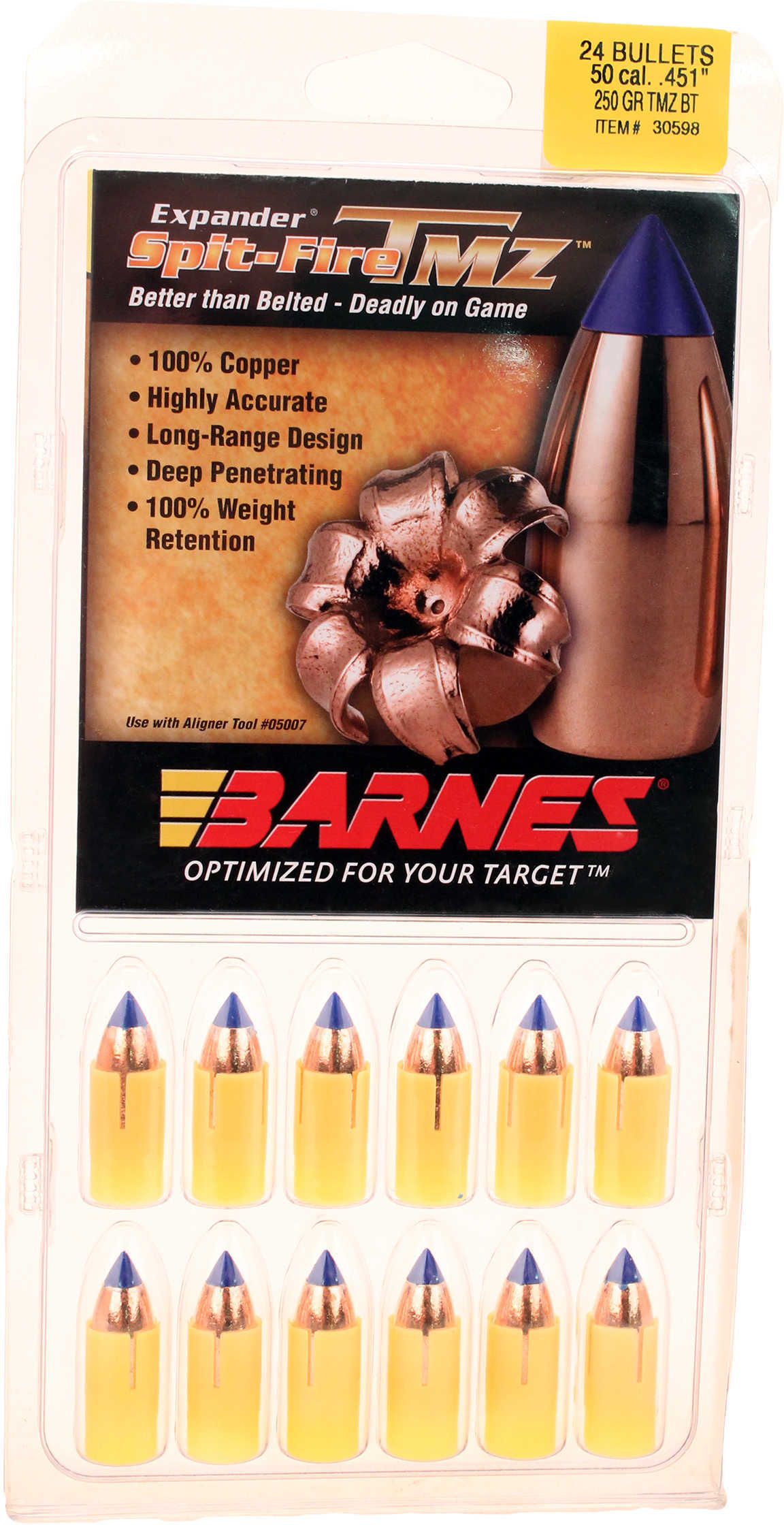 Barnes 50 Caliber Black Powder Spitfire Spitzer Boat Tail 250 Grain Bullet 24/Pack Md: 45180
