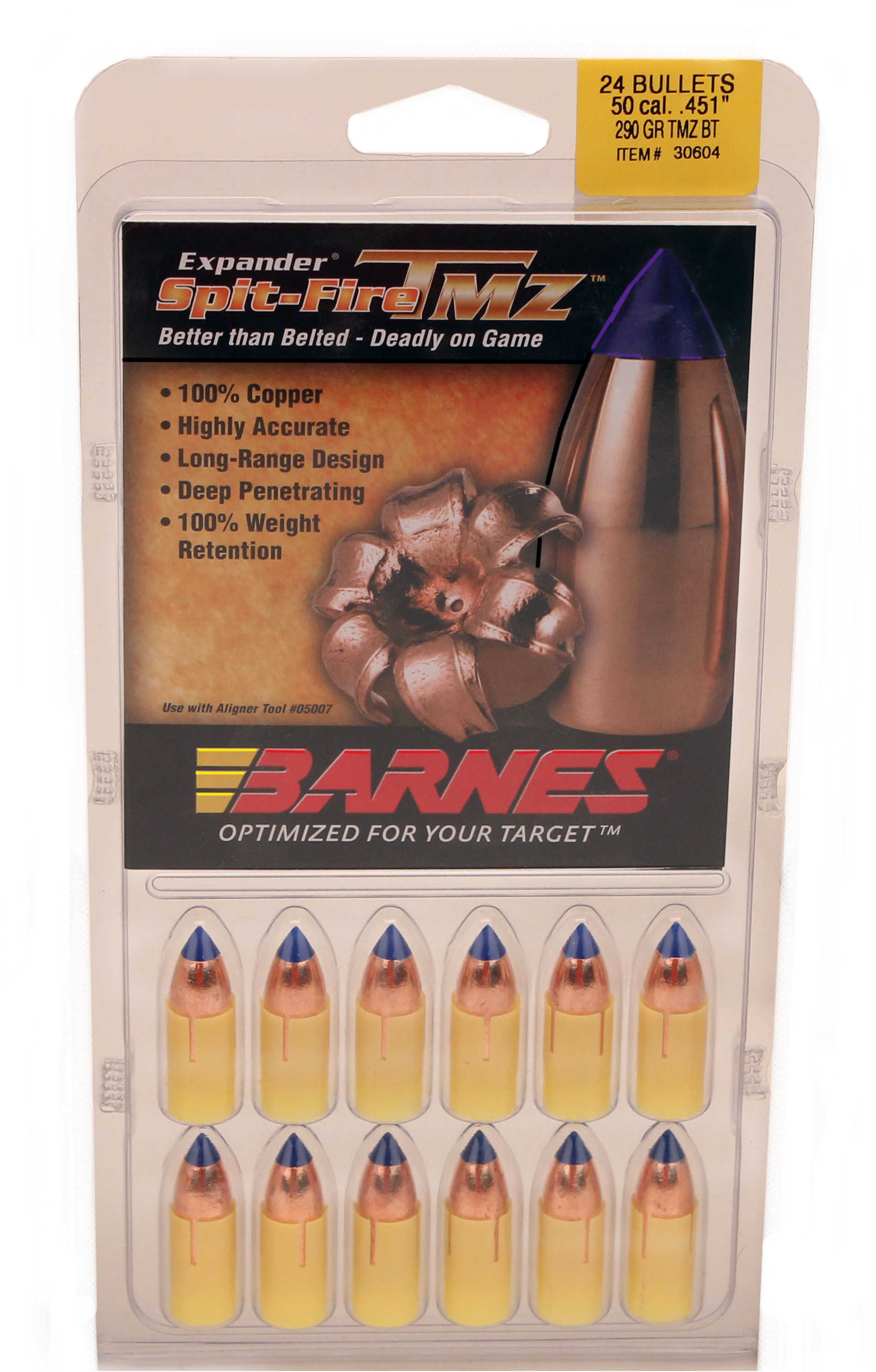 Barnes 50 Caliber Black Powder Spitfire Spitzer Boat Tail 290 Grain 24/Pack Bullets Md: 45190