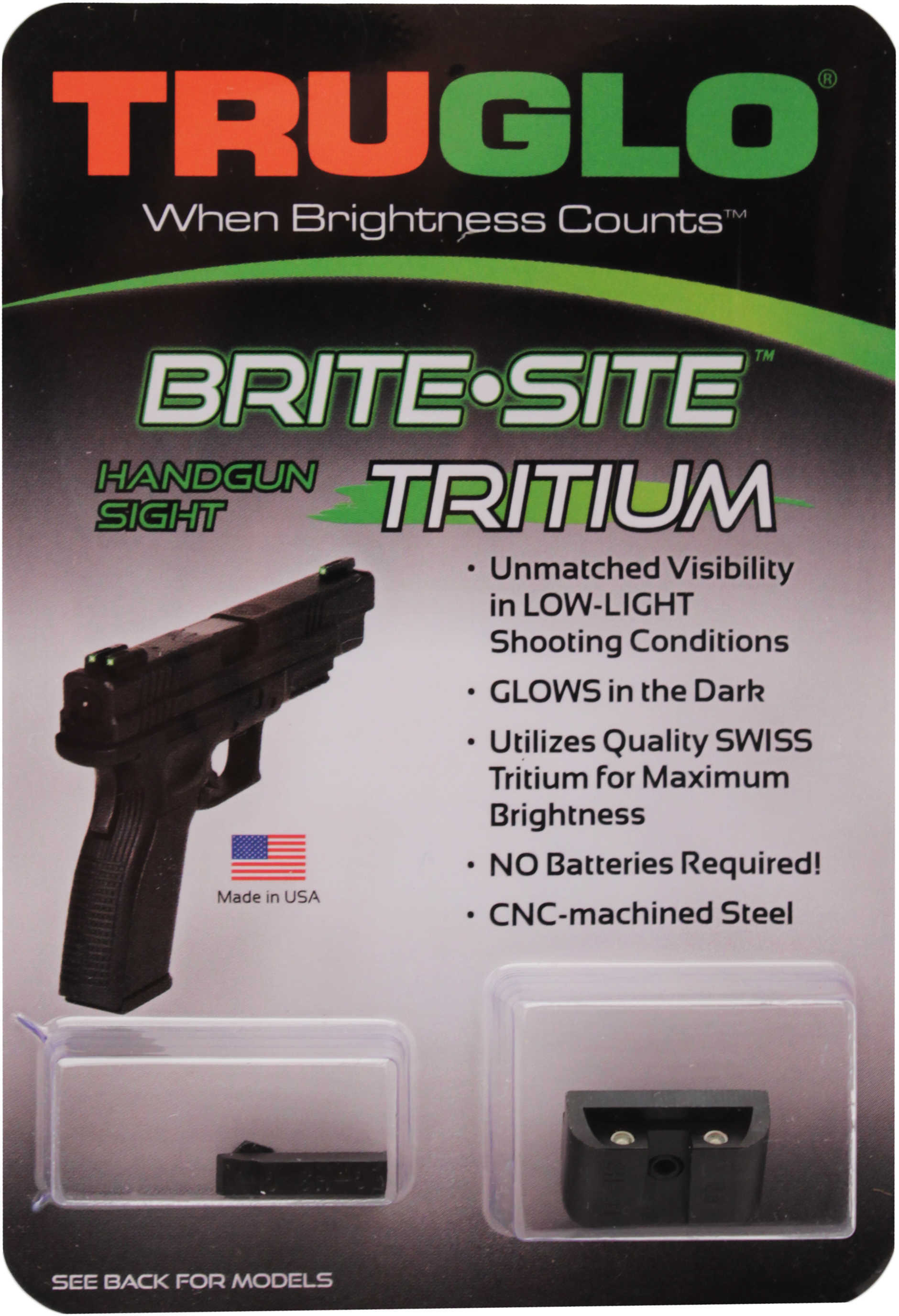 Truglo TG231G2 Brite-Site Tritium Night Sights Compatible w/for Glock 20212528-323740-41 Square Green Black