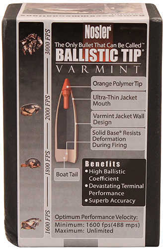 Nosler Spitzer Varmint Ballistic Tip 22 Caliber 55 Grain 250/Box Md: 39560 Bullets