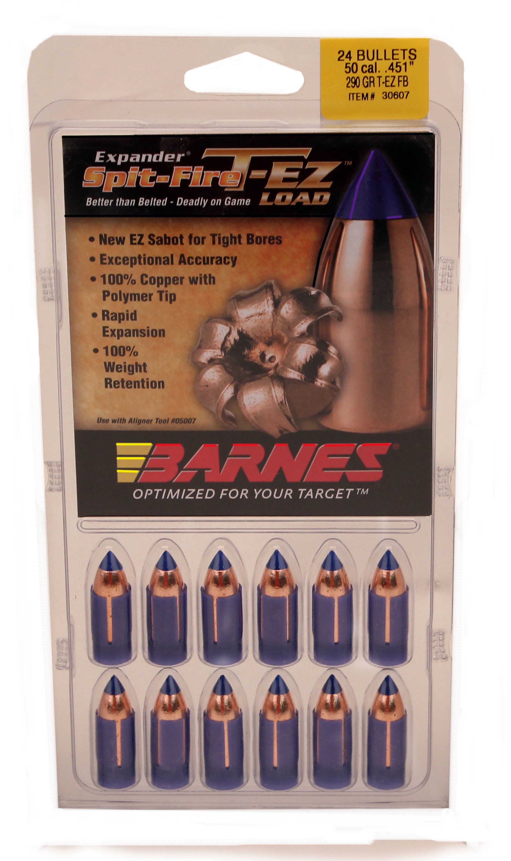 Barnes 50 Caliber 290 Grain Tipped Easy Loading Flat Base Muzzleloader Bullet 24 Pk Md: 45192
