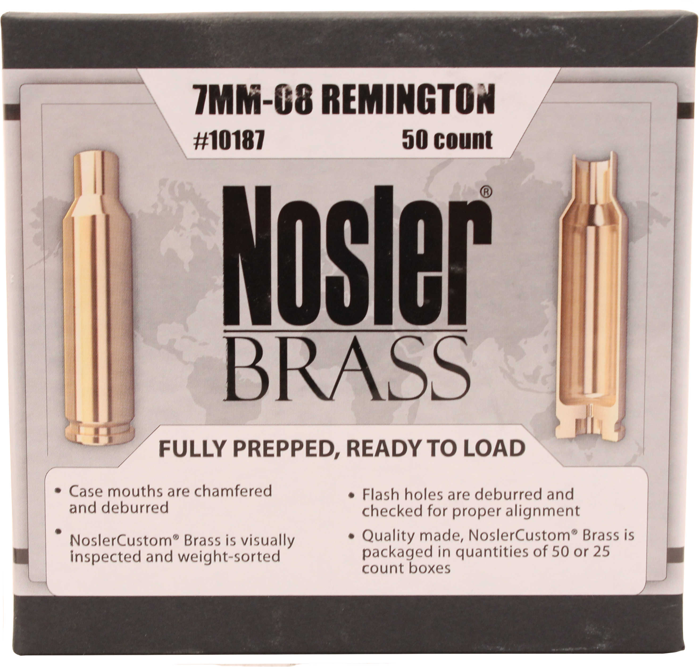 Nosler Custom Unprimed Brass For 7MM-08 Remington Md: 10187