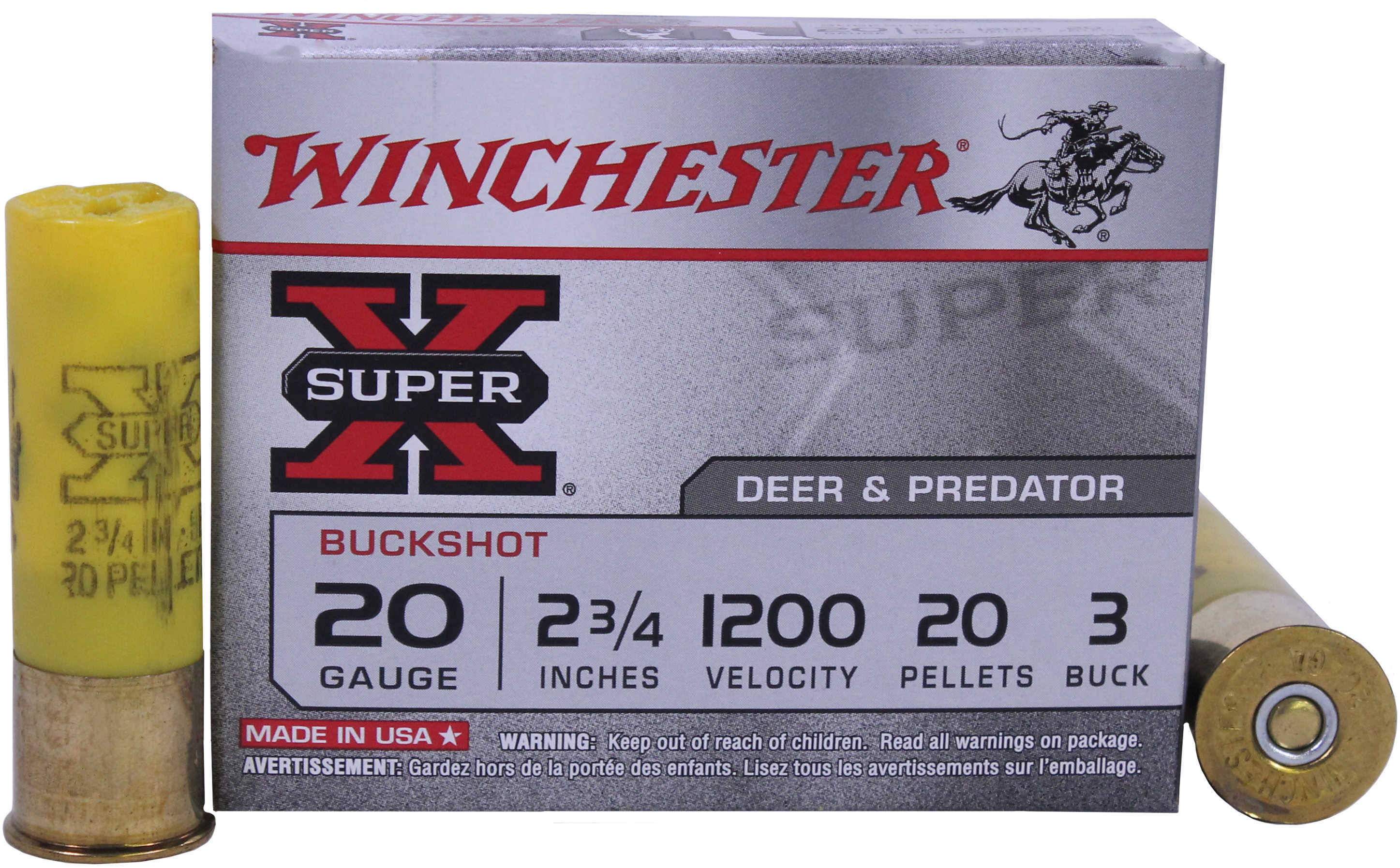 20 Gauge 2-3/4" Lead 3 Buck  20 Pellets 5 Rounds Winchester Shotgun Ammunition