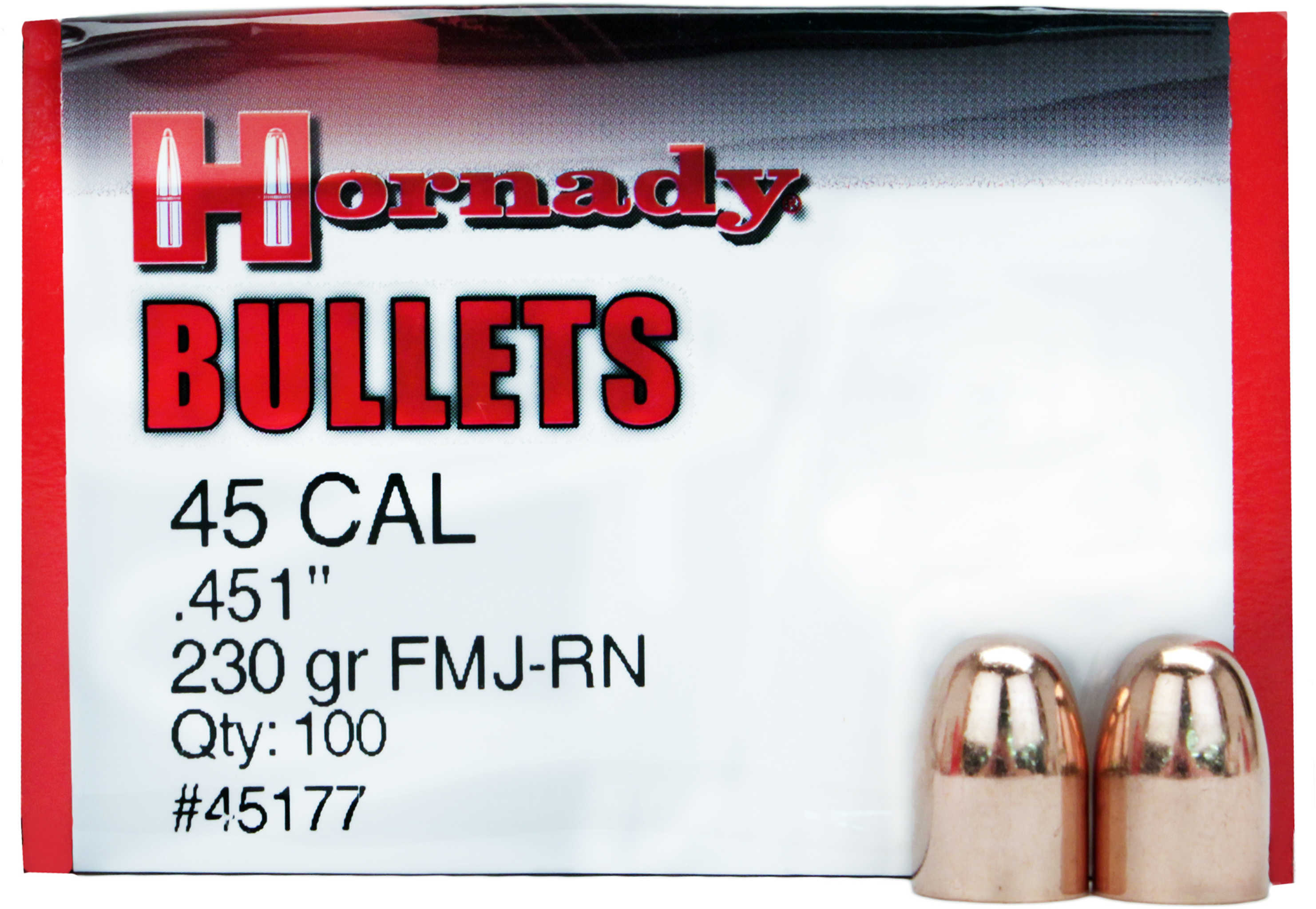 Hornady 45177 FMJ Handgun 45 Caliber .451 230 GR Full Metal Jacket Round Nose 100 Box