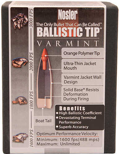 Nosler 22 Caliber 60 Grains Ballistic Tip Varmint 100/Box .224 Bullets