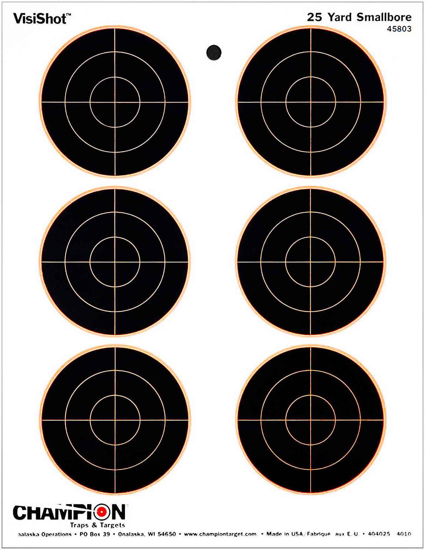 Champion Traps And Targets Visishot 6 - 3" Bulls 10 Pack 8.5"X11" Bright Orange circles Appear From Shots On