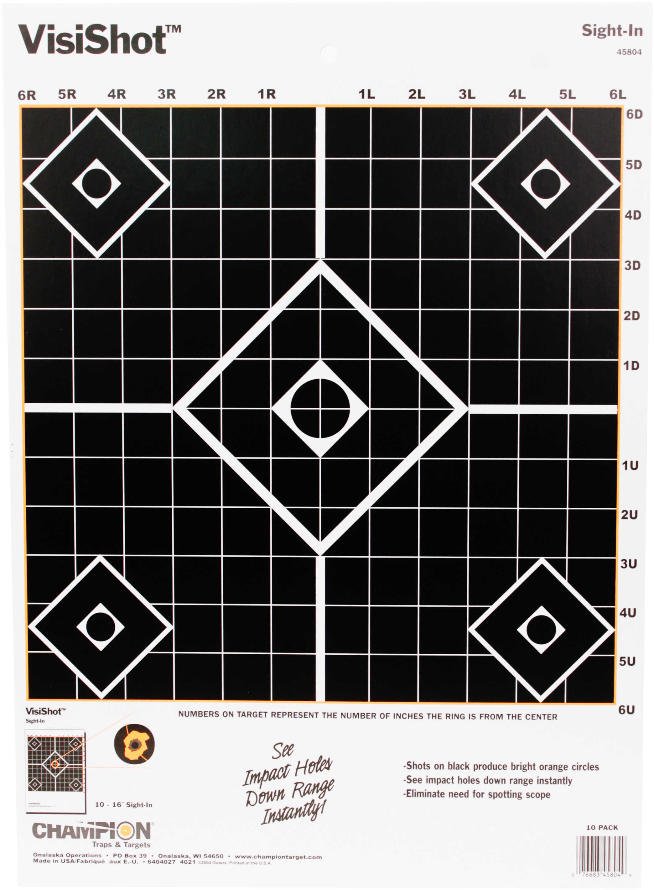 Champion Traps And Targets Visishot Sight In - 10 Pack 13X18" Bright Orange circles Appear From Shots On Black
