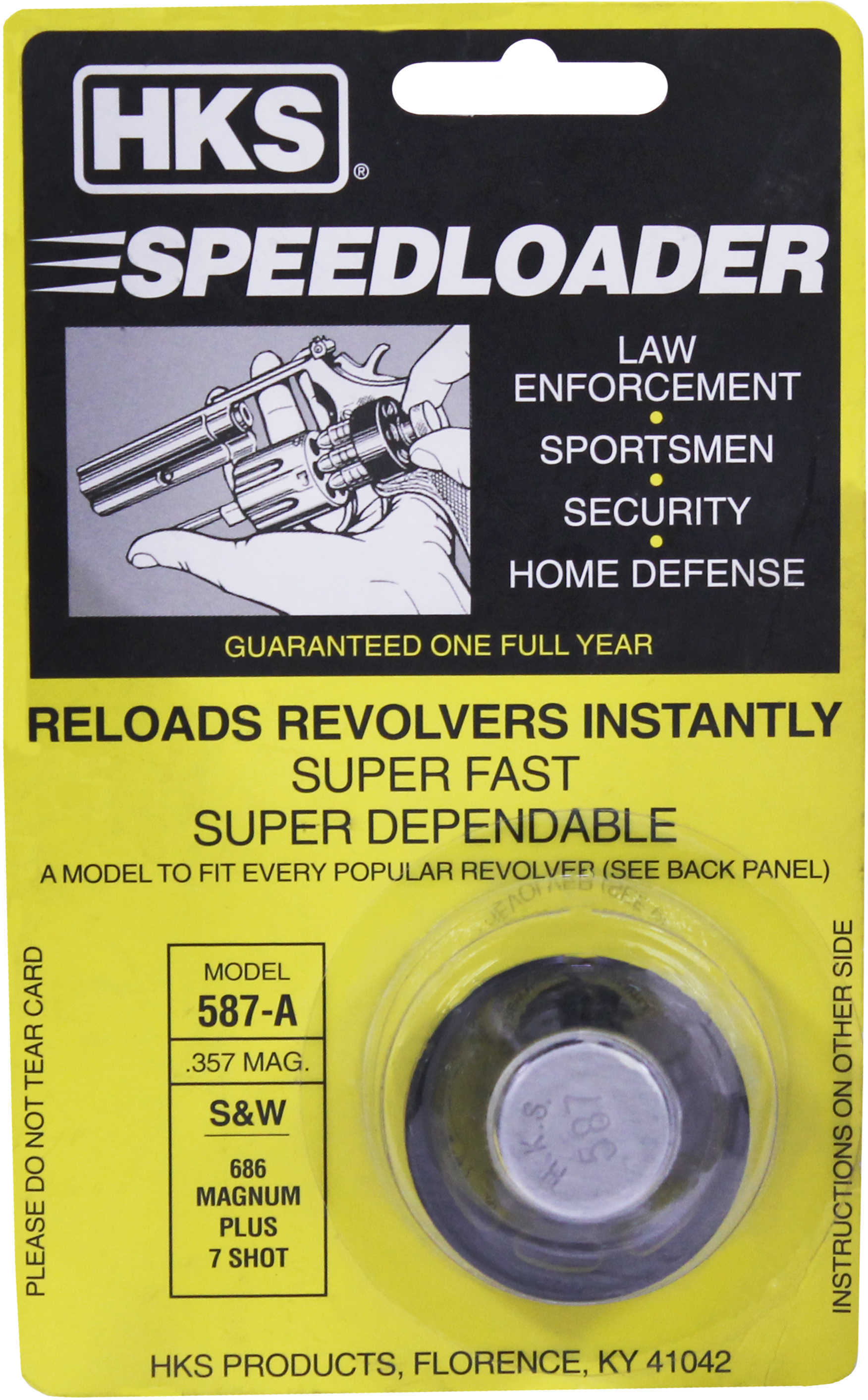 HKS Revolver Speedloader No Cartridge Jiggle, Popular Twist Knob .38/357 Cal. S&W 686 (7 Shot) - Taurus 617