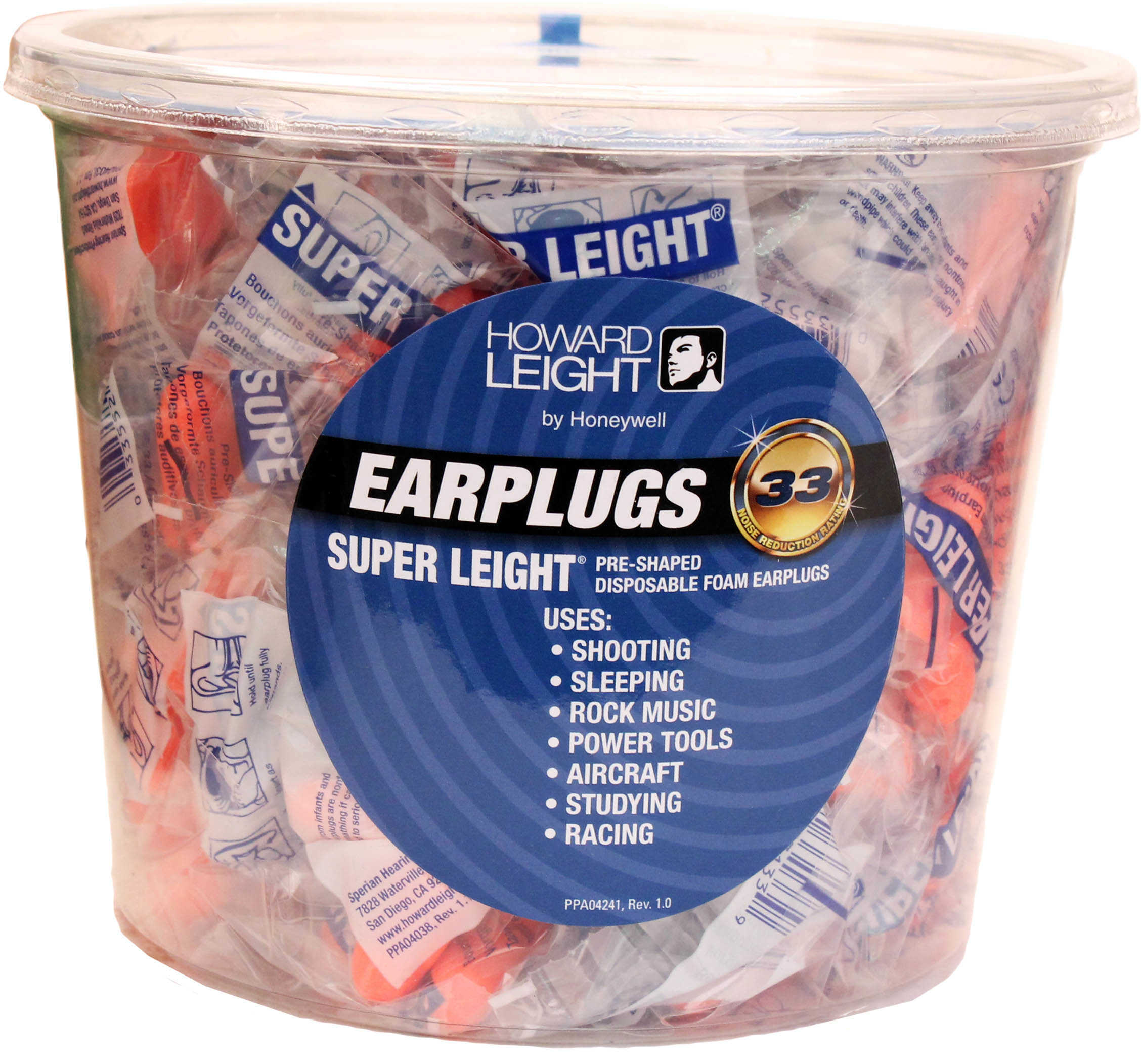 Howard Leight Industries Super Uncorded Disposable Earplugs NRR 33 - 100 Pair a Point-Of-Purchase Tub Display