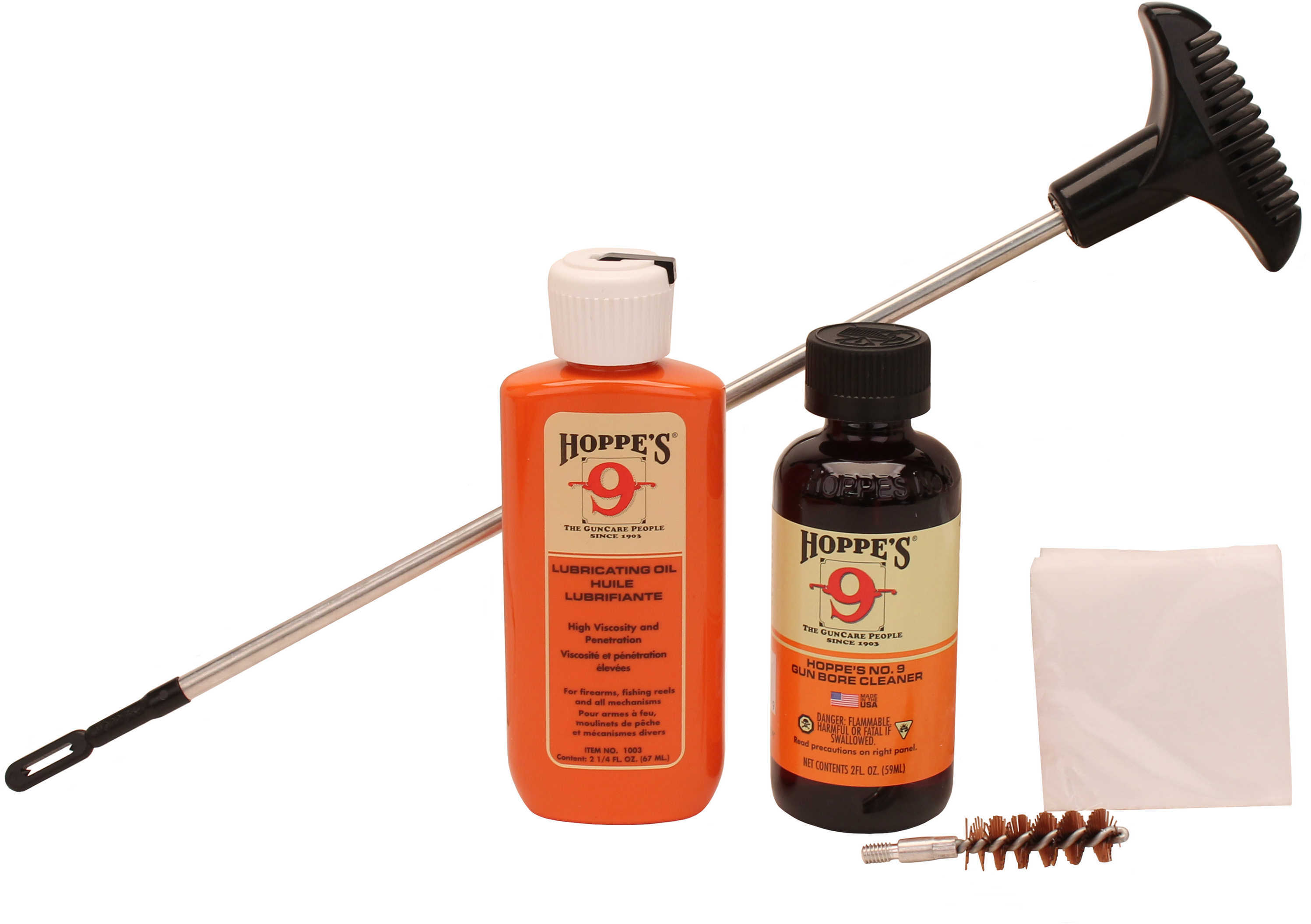 Hoppes Pistol Cleaning Kit - Clamshell .40 10mm Contains: 2 Oz No. 9 Solvent 2.25 Lubricating Oil Patches alumin