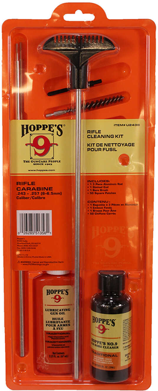 Hoppes Rifle Cleaning Kit - Clamshell .243 .25 .25-06 .257 6mm 6.5mm Contains: 2 Oz No. 9 Solvent 2.25 Lubrica