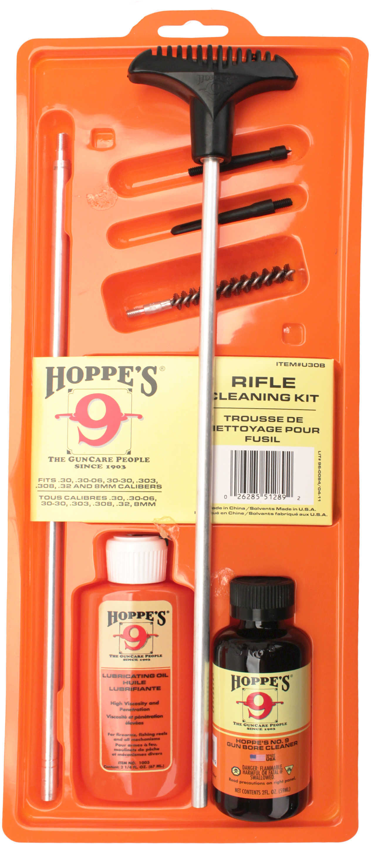 Hoppes Rifle Cleaning Kit - Clamshell .30 30-06 30-30 .303 .308 .32 8mm Contains: 2 Oz No. 9 Solvent 2.25 Lub