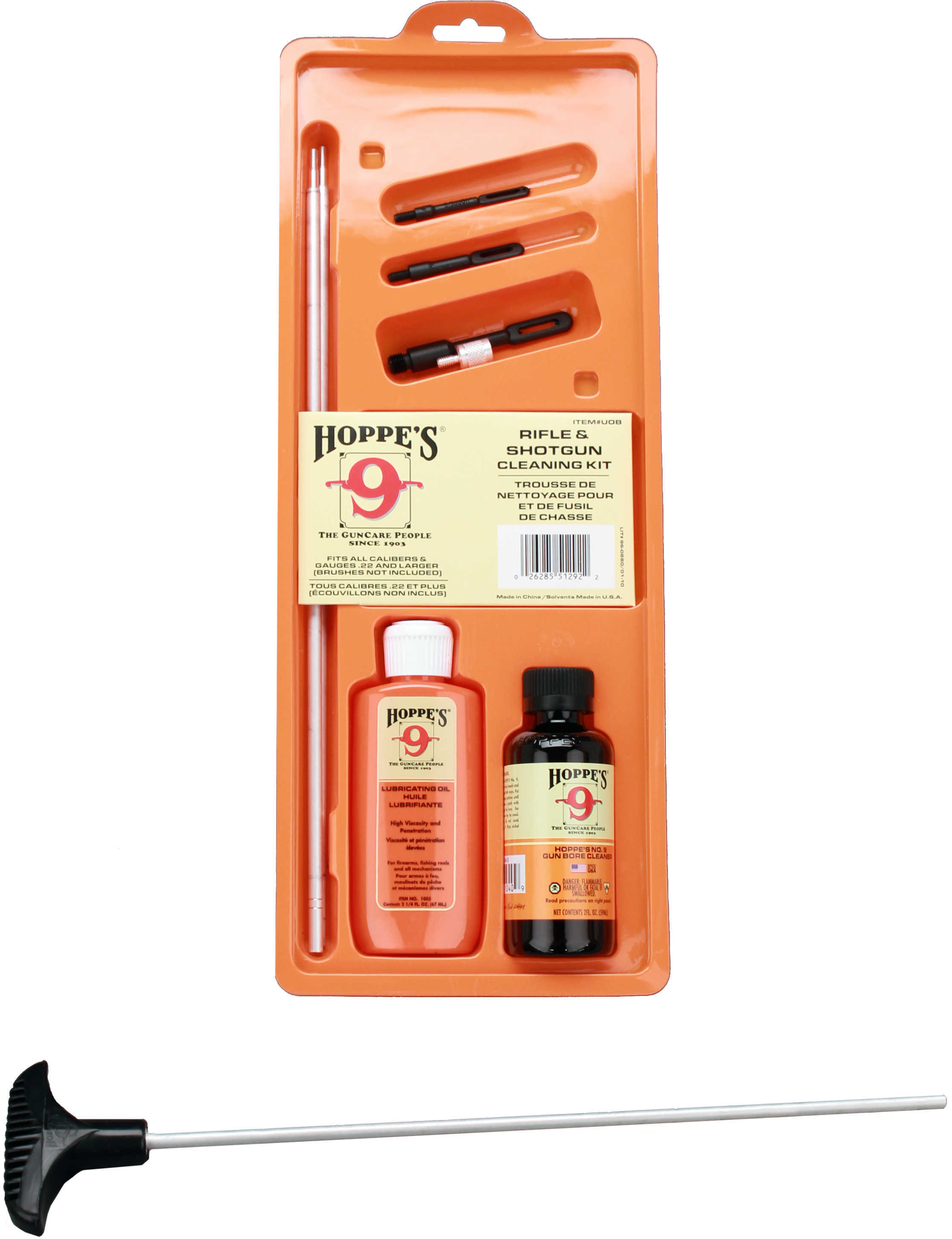 Hoppes Rifle & Shotgun Cleaning Kit - Clamshell All Calibers Gauges Contains: 2 Oz No. 9 Solvent 2.25 Lubricating