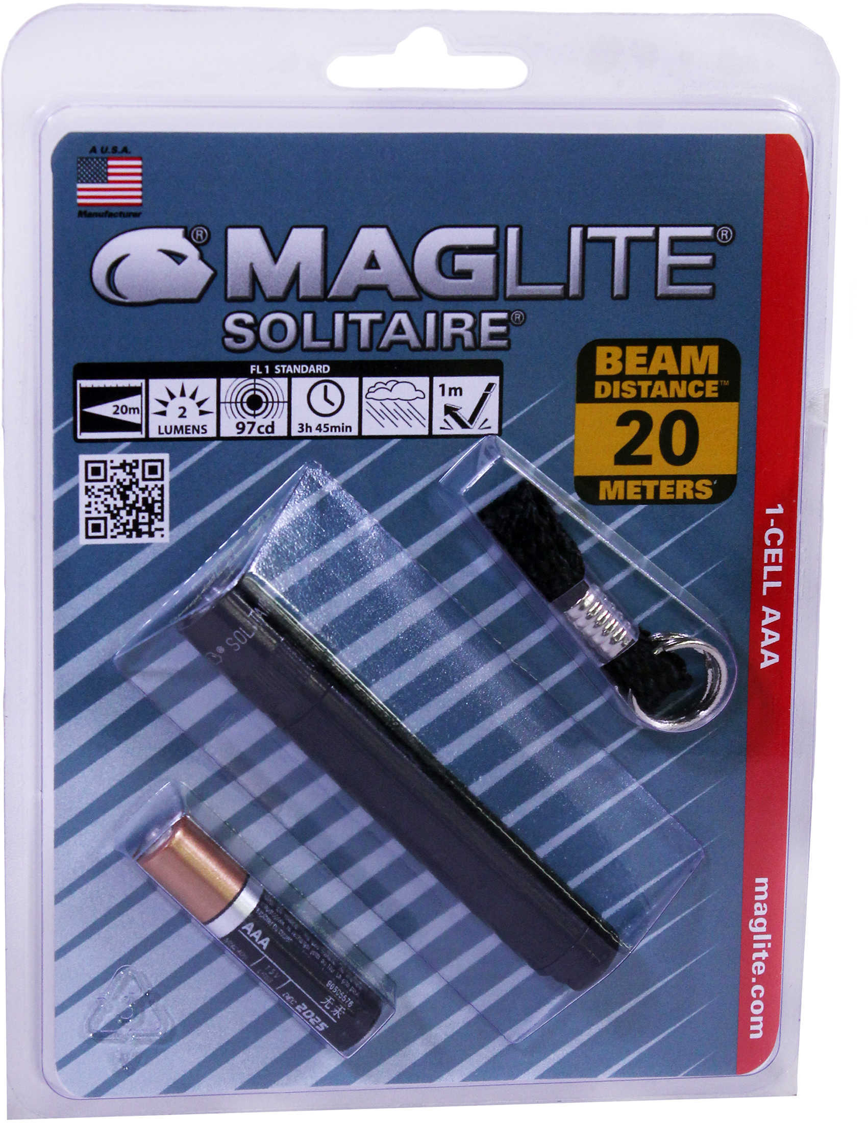 Mag Solitaire 1-Cell AAA Flashlight Black - Hang Pack Includes Key Lead & Battery High-intensity Light Beam - Twist focu