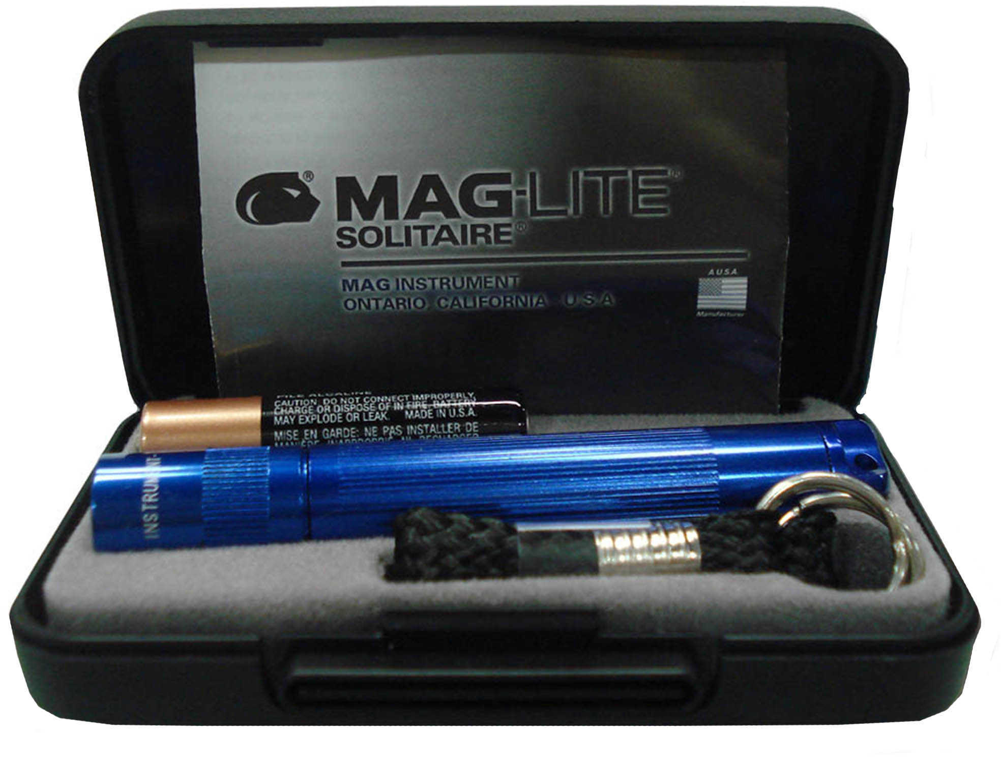 Maglite Solitaire 1-Cell AAA Flashlight Blue - Presentation Box Includes Key Lead & Battery High-intensity Light Beam