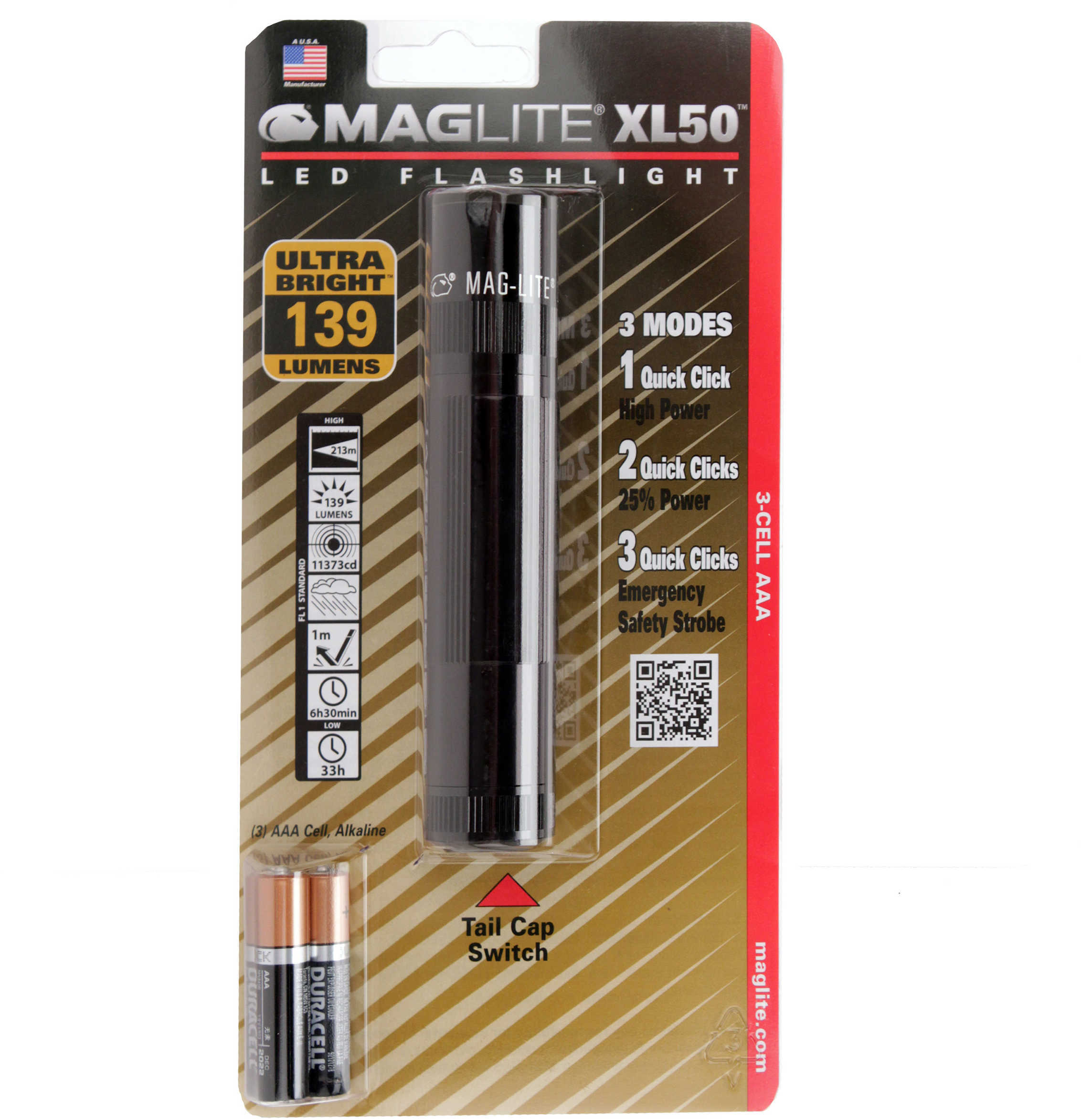Mag Xl50 Led Flashlight Black - Blister Pack 3-Mode "Spot-To-Flood" Adjustable Beam Anodized For Corrosion