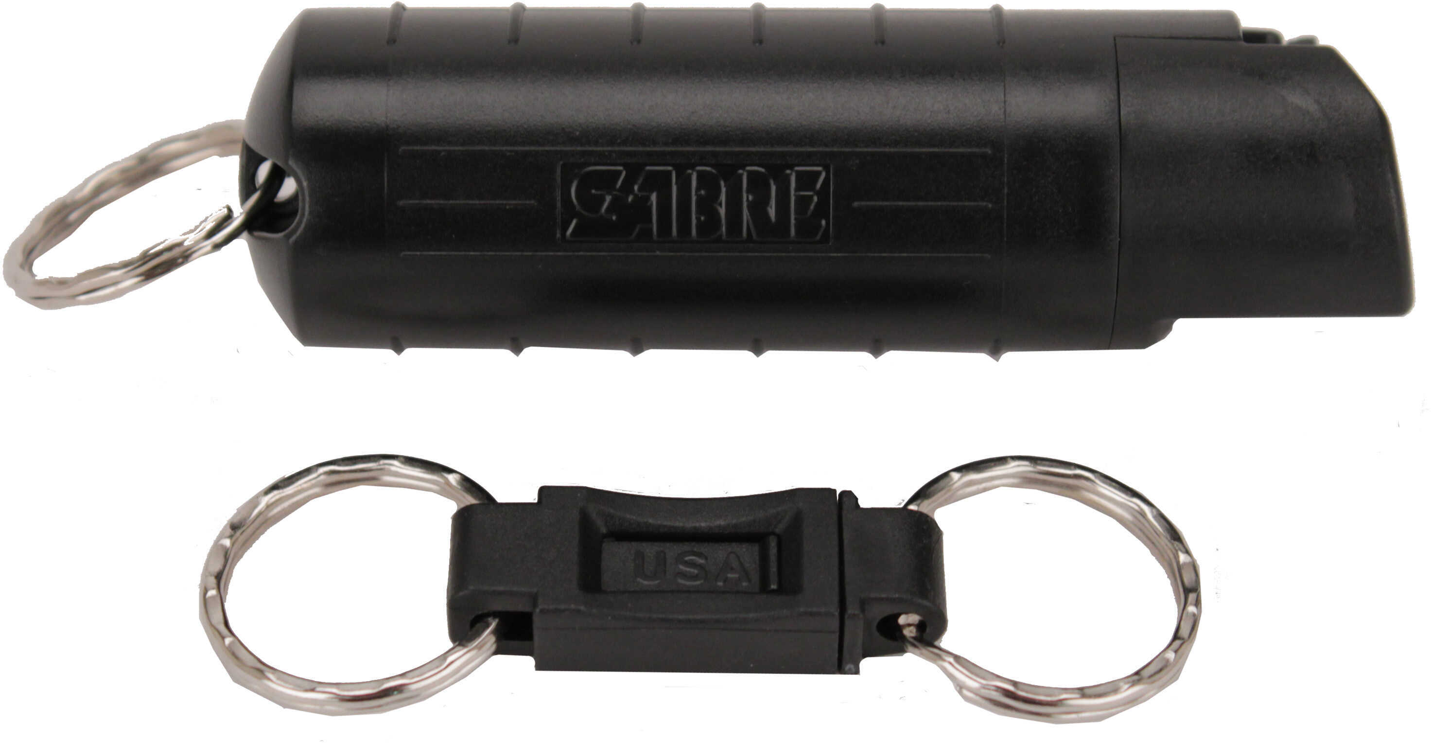 Sabre 3-In-1 Self Defense Spray Black Hard Case, Quick Release Key Ring & Belt Clip Red Pepper, Cs Military Tear Gas & I