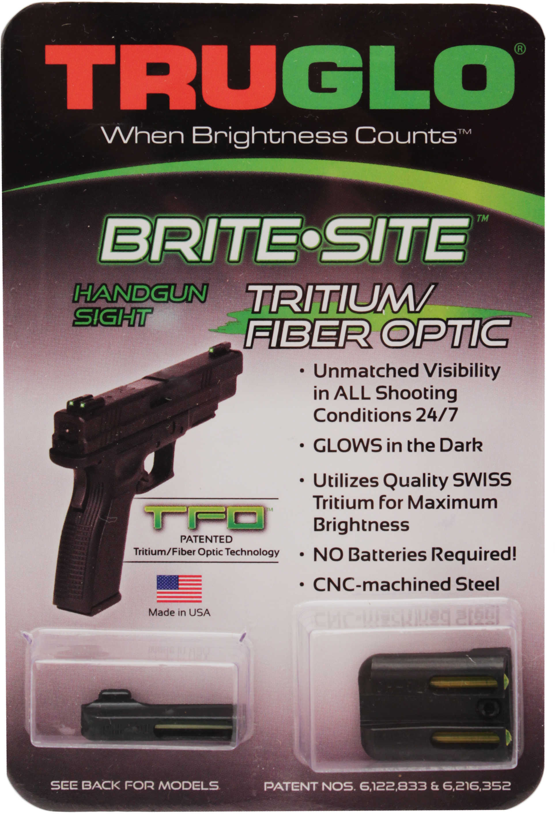 TFO Brite-Site Handgun Sights Springfield XD Glows In The Dark - CNC machIned Steel Construction - Green Front & Yellow