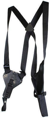 Uncle Mikes Sidekick Vertical Shoulder Holster - RH, Black 4.5"-5" Barrel Large Autos, Open End, Safety Strap rotates T