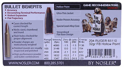 204 Ruger 32 Grain Hollow Point Rounds Nosler Ammunition