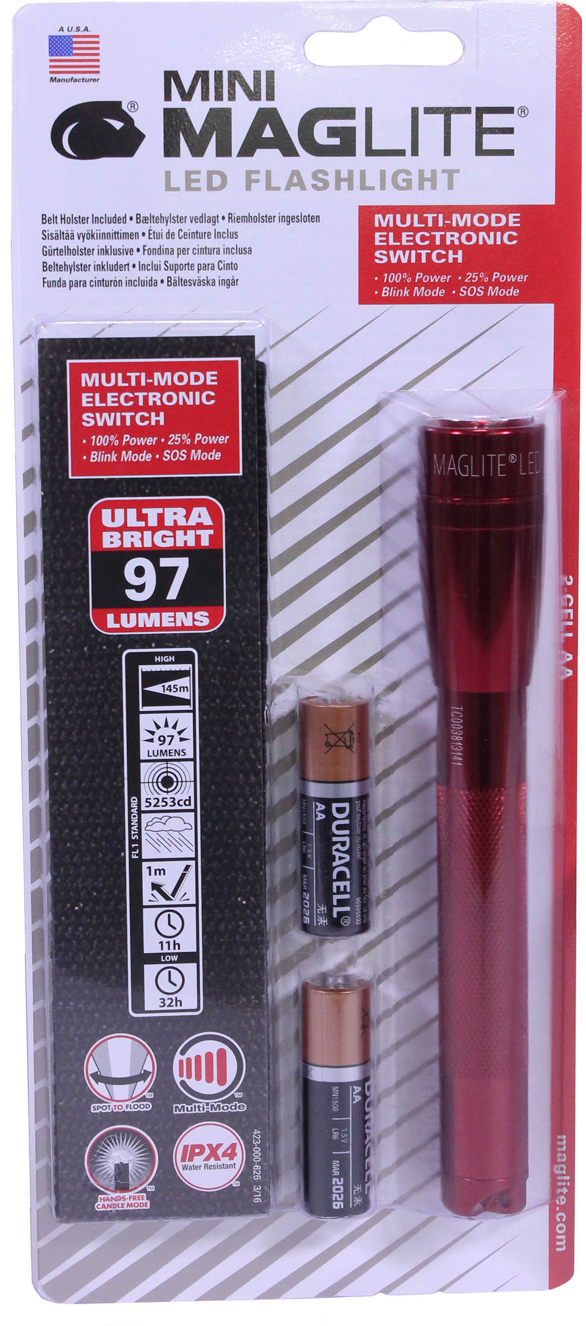 Maglite SP2203H Mini Mag Led Flashlight 2 AA Red
