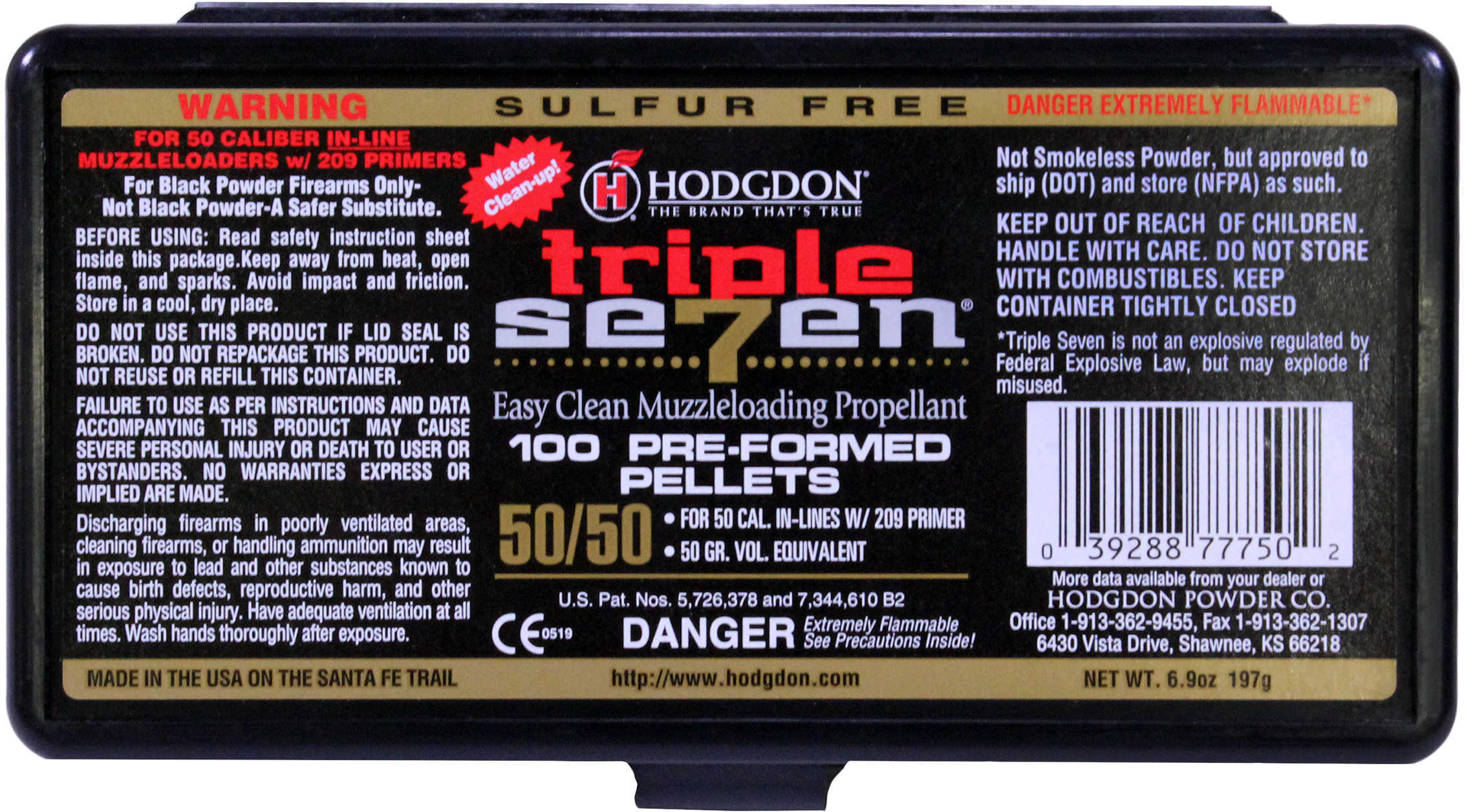 Hodgdon Triple Seven Pellets .50 cal. 50 gr. 100 pk. HAZMAT Model: T75050
