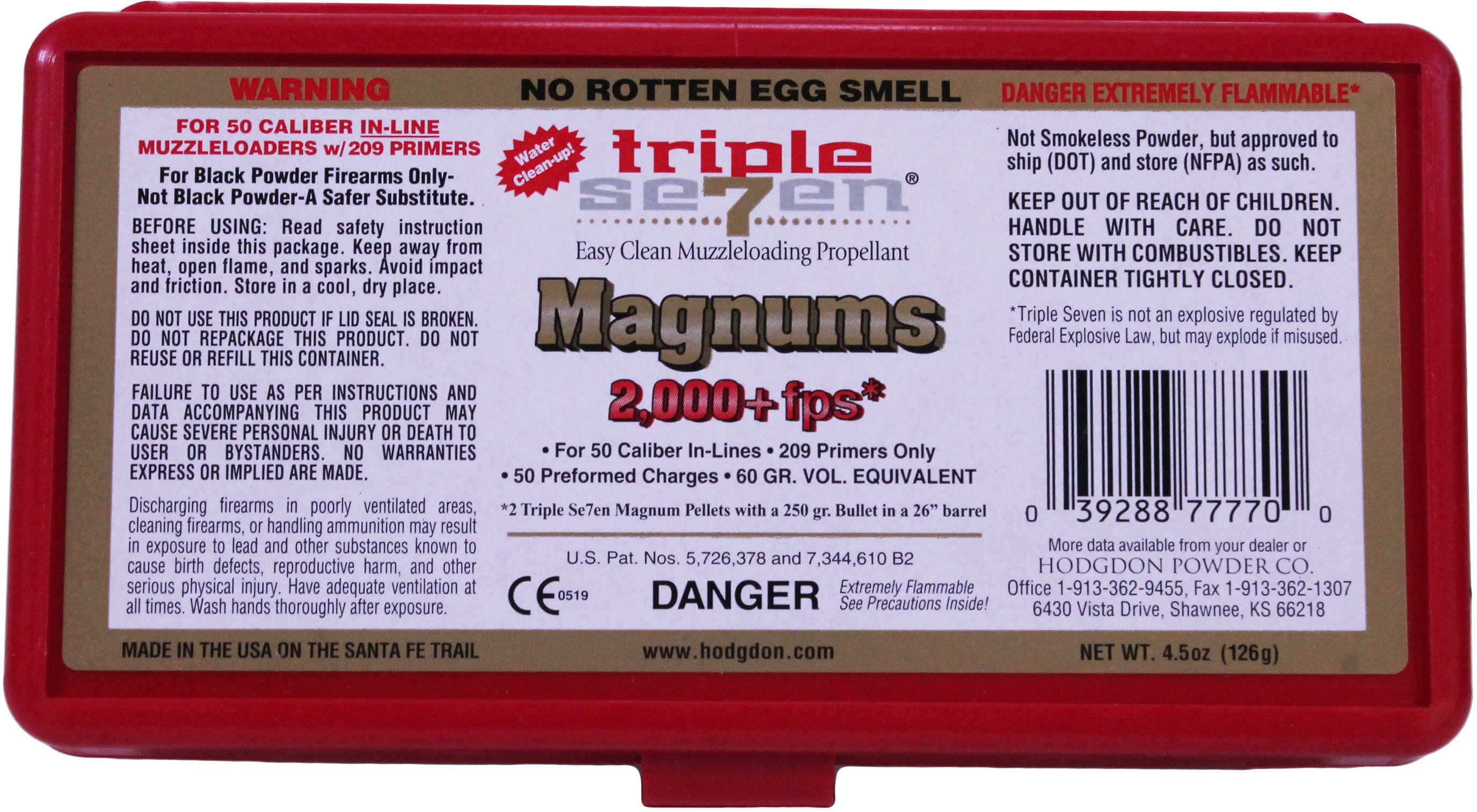 Hodgdon Triple Seven Magnum Pellets 50 cal. gr. pk. HAZMAT Model: T7MAGNUM