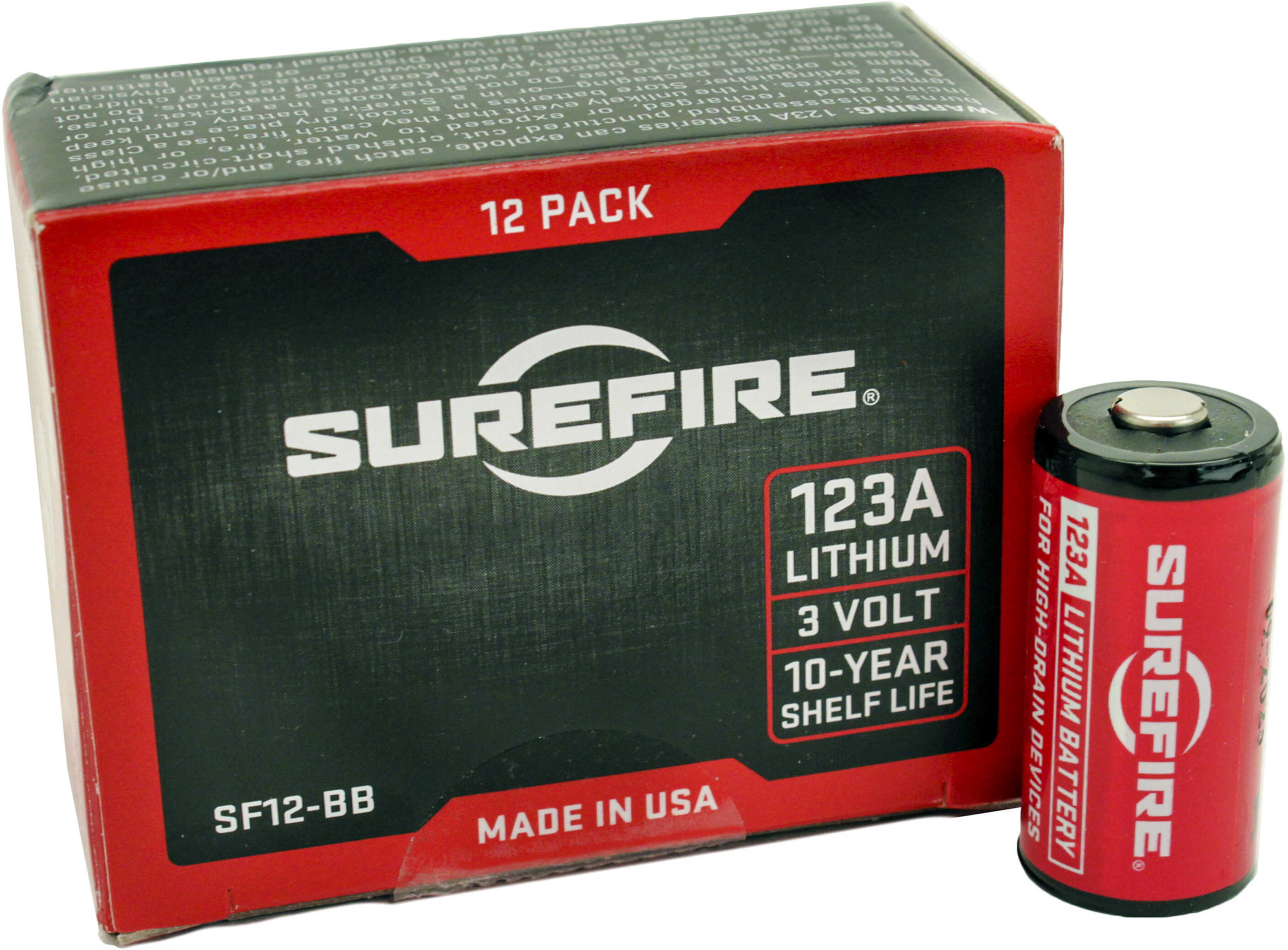 Surefire Battery Cr123a Lithium 12/Pack Box Red Surefire12-bb