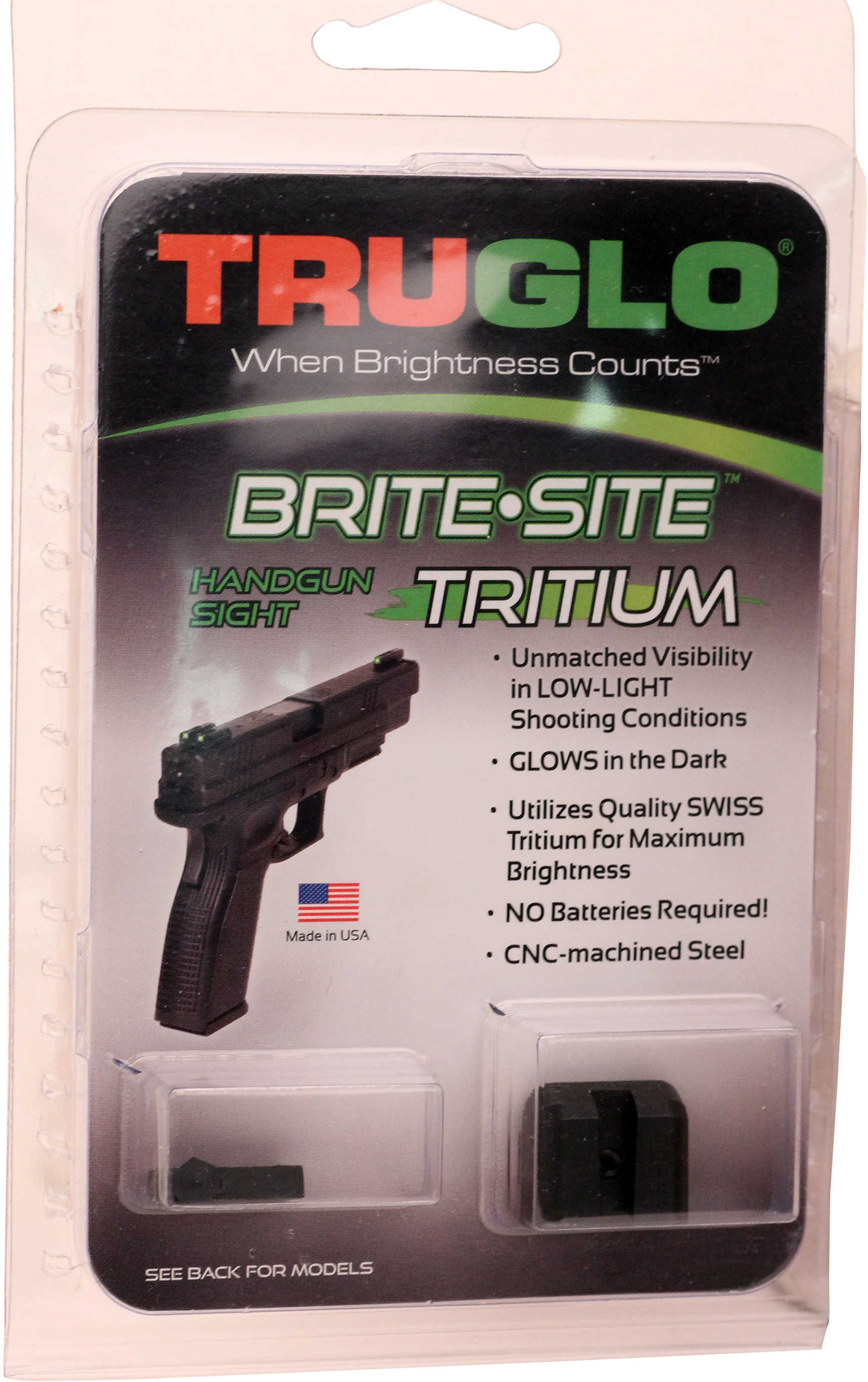 Truglo Brite-Site Tritium Sight Fits Low for Glock 17 17L 19 22 23 24 26 27 33 34 35 38 39 Green TG231G1