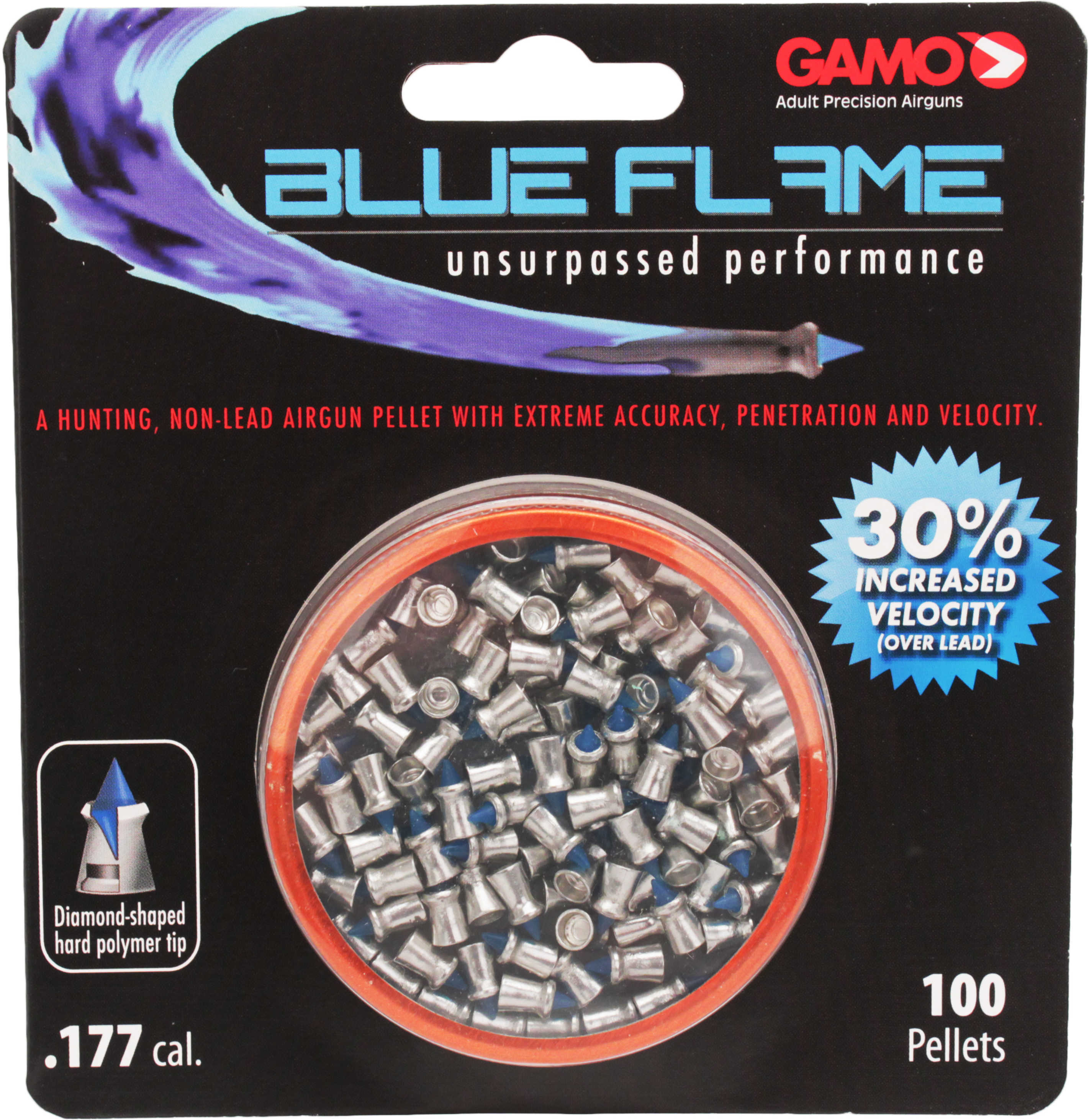 Gamo Blue Flame Pellets 177PEL Black Blister Card 100/Pack 632270254