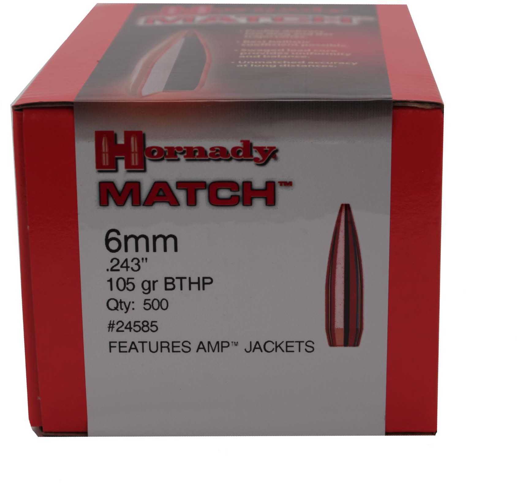 Hornady 24585 Match 6mm .243 105 GR Boat Tail Hollow Point 500 Box