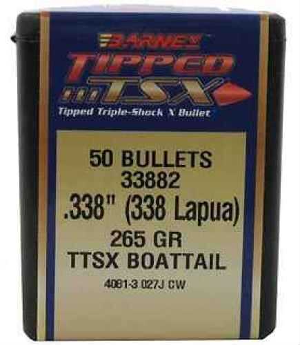 Barnes .338 Caliber Lapua, 265 Grain, Tipped Triple Shock Boat Tail Per 50 Bullets Md: 33882
