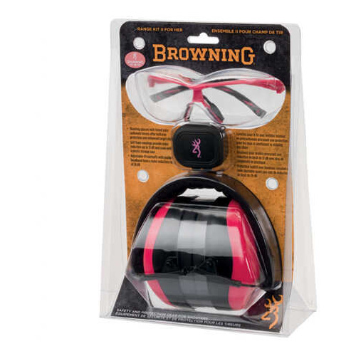 Browning 126373 Range Kit Earmuff/Plugs/Glasses 27/31 dB Pink