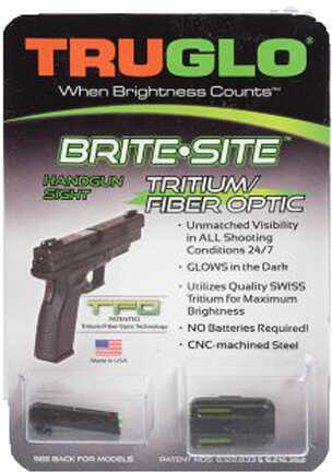 Truglo TG131GT1B Brite-Site TFO Fits Glock 42/43 Tritium/Fiber Optic Green Front Yellow Rear Black