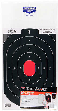 Birchwood Casey 38104 Sharpshooter Dirty Bird Kit TabLock Paper 12" x 18" Bullseye Black/Red/White 1 Frame/4 Targets